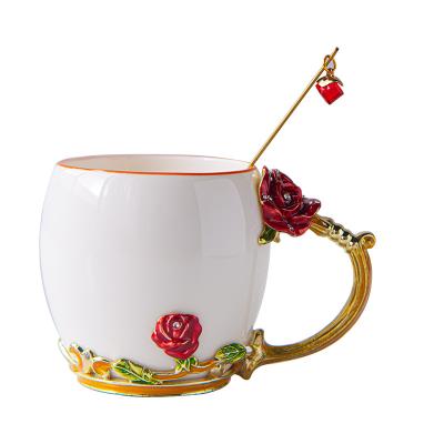 China Viable Painted Ceramic Belly Cup Spoon With Wind-Rise Pink Cup for sale