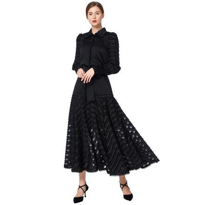 China ND035 autumn summer girls women long black white color elegant high quality anti-static fashion even office shirt casual outfits for sale