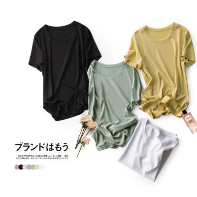 China W21042 2021 New Design Ladies Solid Color Short Sleeve Fashion Casual T-shirts Women Tops Breathable for sale