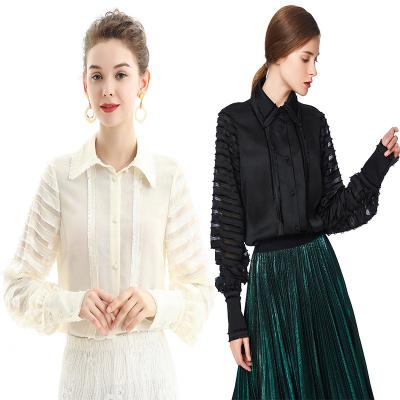 China T034 Women's Anti-pilling Tulle Long Sleeve Office Career Work Women Shirt Drop Top for sale