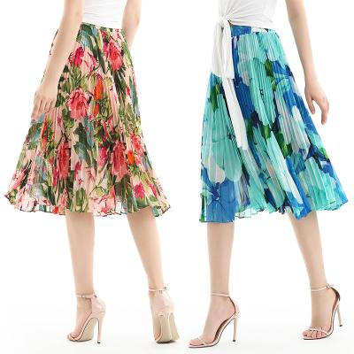 China Autumn High Quality Fashion New Elegan Print Chiffon Sunburst Pleat Women Anti-Static Casual Skirts S076 for sale