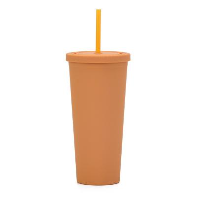 China Sustainable Tumblers With Lids Pastel Colored Acrylic Cups With Straws FREE Double Wall Matte Plastic Bulk Tumblers With Straw Cleaner for sale