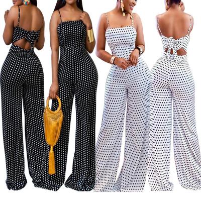 China QUICK DRY 2023 Latest Fashion Wholesale Off the Shoulder Polka Dot Wide Leg Bodycon Rompers and Jumpsuits for Women for sale