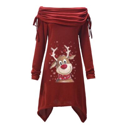 China Anti-Static Plus Size Women Casual Long Sleeve Cotton Irregular Hem Loose Christmas Sweater Dress for sale