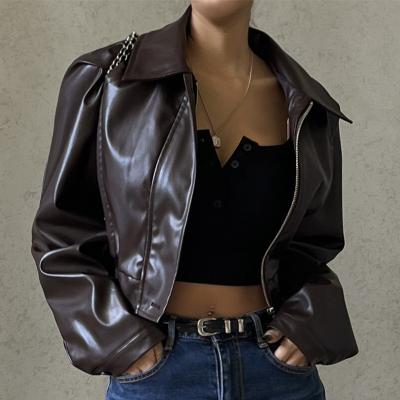 China Waterproof European and American women's clothing retro elegant lapel zipper PU leather American casual jacket coat fashion jacket coat for for sale