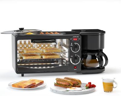 China Easy Clean Breakfast Maker Machine Toaster with Frying Pan Portable Oven Breakfast Maker with Coffee Machine Non Stick  Cast Grill  Bread for sale