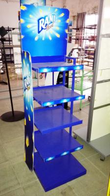 China Customized Metal Display Blue Stand Hollow Shelf for Supermarket Retail for sale