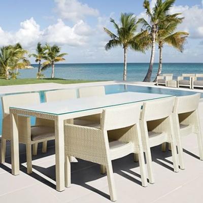 China Contemporary Modern Resort Restaurant Hollow Design Dining Table And Chair Set Wicker Outdoor Furniture for sale