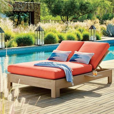 China Double seater cushion design hotel pool modern thick wood sofa furniture outdoor teak daybed for sale