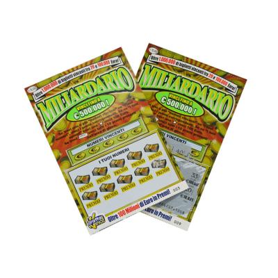 China Eco - Friendly Lottery Games Win Custom Lottery Ticket Scratch Off Card For Sale for sale