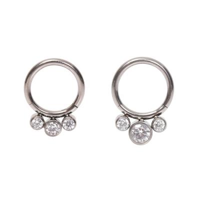 China FASHIONABLE ASTM F136 Titanium 3 Stones Group Hinged Clicker Nose Ring for sale