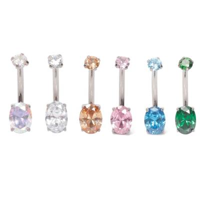 China Trendy ASTM F136 Titanium Internally Threaded Fork Set Zircon Oval Belly Ring Piercing Jewelry for sale