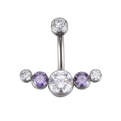 China FASHIONABLE ASTM F136 Titanium Internally Threaded Cubic Zircon Band Navel Curve Belly Ring for sale