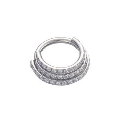 China ASTM F136 FASHIONABLE Titanium 3 Stacked Crystal Hinged Clicker Piercing for sale