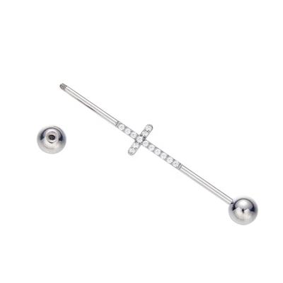 China Fashionable ASTM F136 Titanium Externally Threaded Crystal Cross Industrial Barbell Piercing for sale