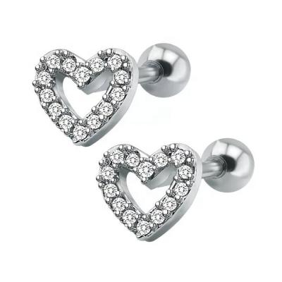 China Fashionable Stainless Steel Crystal Heart Helix Tragus Stud Earrings for Tragus Piercings for sale