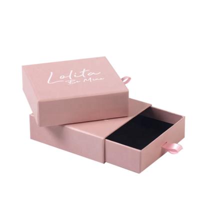 China Eco-Friendly Recyclable Factory Amazon Cardboard Jewelry Custom Ribbon Sliding Drawer Gift Cosmetics Packaging Paper Box for sale