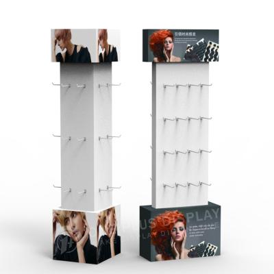 China Supermarket Display Stand Products Cardboard Floor Displays Shelving Holder Wig Hair Extension Paper Hooks Show Racks for sale