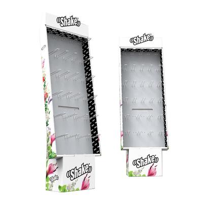 China Advertising High Quality Supermarket Cardboard Paper Promotional Display Stand Shelves Pop Hanging Display Racks With Plastic Hooks for sale