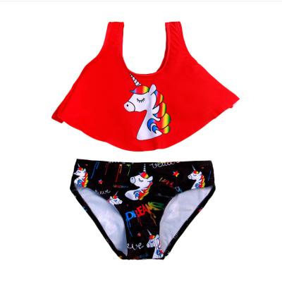 China Cute Sweet Breathable Bikini Ruffle Girls Split Swimsuit Unicorn Children's Comfy Elastic Swimsuit Top for sale