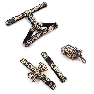 China Leopard Print Fashion Black Buckle Dog Collar Stocked Leash Set Pet Supplies Collar Bow Knot Dog Collar Zinc Alloy Material Dog Harness for sale