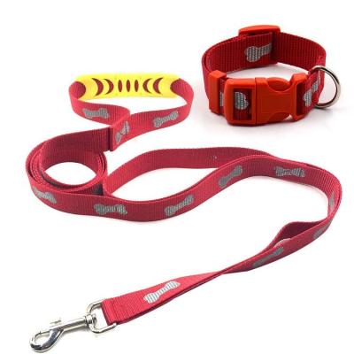 China Viable Dog Leash Set Reflective Nylon Rope Medium Large Dog Polyester Handle Rope Printed Luminous Glow In Dark Collar for sale