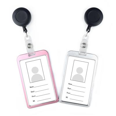 China High Quality Healthcare Institutes Vertical Double Sided Transparent Aluminum Alloy Badge Holder Metal ID Card Holder Clip for sale