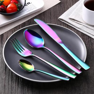 China New Viable Unique Design 410 Stainless Steel Iridescence Knife Fork Spoon Viable Custom Cutlery Set To Wedding for sale