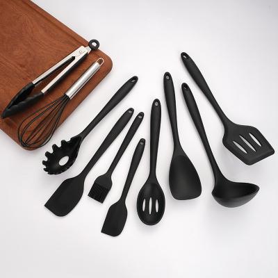 China Sustainable Wholesale High Quality Eco-friendly Restaurant Home Used Black Kitchenware Cooking Silicone Cooking Utensils for sale