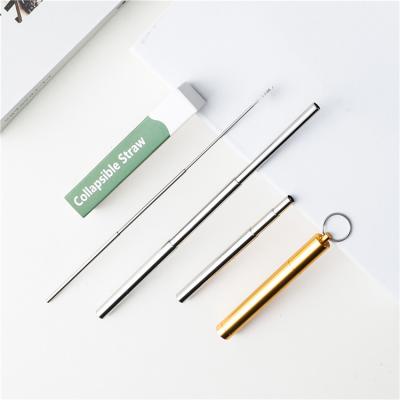 China Wholesale Sustainable Portable Outdoor Folding Reusable Stainless Steel Straw Travel Drinking Straws With Cleaning Brush for sale