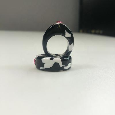 China Custom Made Black And Gorlee Punk Hot Selling Chunk With Pink Stone Resin Rings Fashion Jewelry For Women for sale