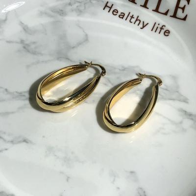 China Wholesale 18k Gold Circle Hoop Earring Double Layer Retro Stainless Steel FASHIONABLE Chunky Earring Luxury Jewelry Gift For Ladies Women for sale