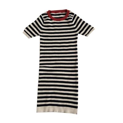 China 2022 New product breathable instagram summer hot mother and daughter cotton T-shirt parent-child European American striped wear for sale