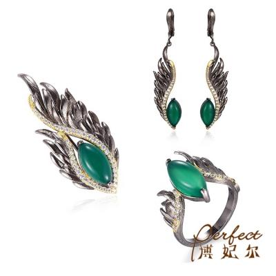 China Vintage Silver Green Agate Jewelry Set Eye Shape With Fire Jewelry Sets Wholesale for sale