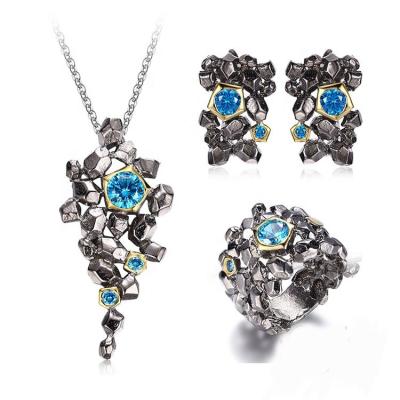 China Women's CLASSIC Crystal 925 Sterling Silver Blue Zircon Jewelry Set Pendant Necklace Jewelry Sets for sale