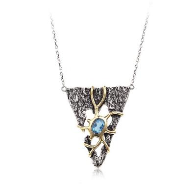 China Antique Vintage 925 Topaz Tribal Necklace Jewelry Silver Blue with Gold Plated for sale