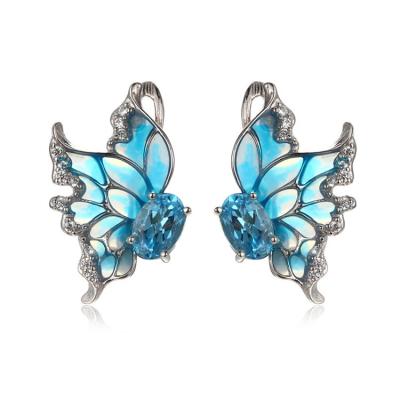 China CLASSIC Wholesale White Zircon Butterfly Silver Earrings /Wedding Jewelry Earrings With Blue Topaz for sale