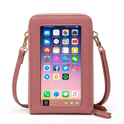 China New PU Fashion Touch Screen Mobile Phone Leather Single Shoulder Messenger Bag Wallet Fashion Zero Card Bag for sale