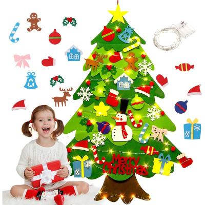 China 2021 Christamas Decoration Christmas Decoration Kid Christmas Gift Felt Christmas Tree With 33 Pcs DIY Ornaments Wall Hanging for sale