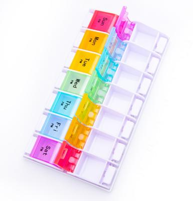 China Portable Pill Storage Case Box Container Am P.M. 7 Day Medicine Planner With Spring Open Design for sale