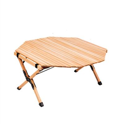 China Durable Outdoor Portable Folding Wooden Octagon Picnic Beach Egg Roll Octagon Table for sale