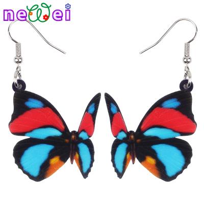 China NEWEI FASHION Acrylic Colorful Butterfly Earrings Drop To Dangle Insect Fashion Jewelry For Women Girls Novelty Charms for sale