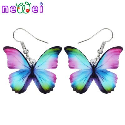 China NEWEI TRENDY Acrylic Fashion Floral Butterfly Earrings Big Dangle Drop Novelty Insect Jewelry For Women Girls for sale