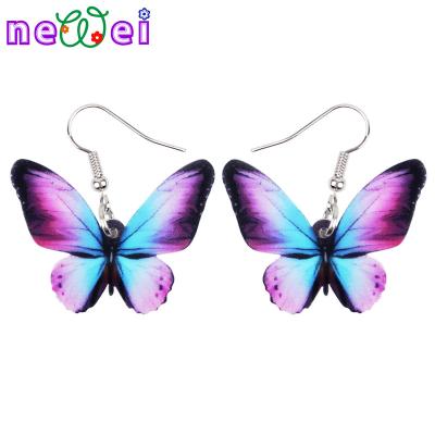 China NEWEI FASHIONABLE Acrylic Butterfly Earrings Large Purple Insect Dangle Drop Novelty Jewelry For Women Girls for sale