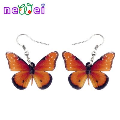 China NEWEI TRENDY Acrylic Orange Butterfly Earrings Drop To Dangle Insect Fashion Jewelry For Women Girls Novelty Charms for sale