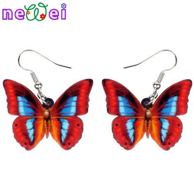 China NEWEI TRENDY Butterfly Earrings Acrylic Red Insect Drop Dangle Fashion Jewelry For Women Girls Novelty Charms Gifts for sale