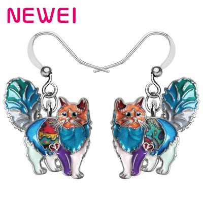 China NEWEI FASHIONABLE Enamel Alloy Floral Furry Cat KItten Earrings Big Drop Dangle Fashion Jewelry For Women Girls Teens Charm Gifts for sale