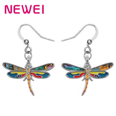 China NEWEI FASHIONABLE Alloy Metal Enamel Cute Dragonfly Flying Earrings Dangle Charms Shape Jewelry For Women Girls for sale