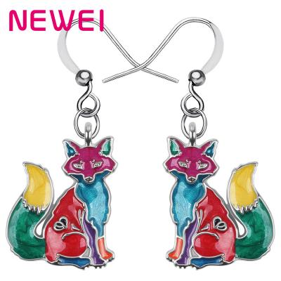 China NEWEI FASHIONABLE Alloy Metal Enamel Floral Wild Fox Earrings Dangle Animal Jewelry For Women Girls Charm Gifts for sale