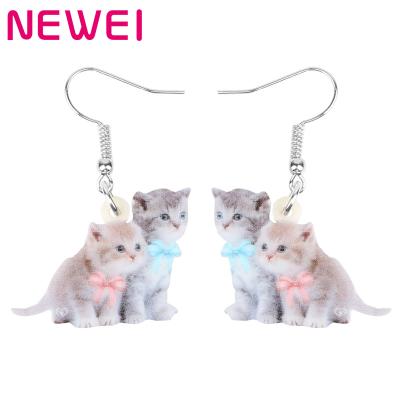 China NEWEI TRENDY Acrylic Cat Earrings Drop Dangle Eardrop Arc-knot Double Animals Shape Jewelry For Women Girls for sale